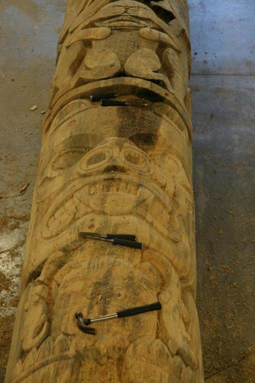 Newly carved totem pole