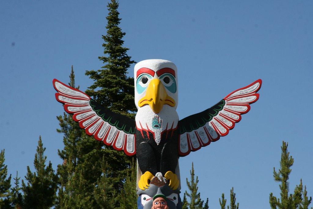 Top of totem pole, which resembles an eagle
